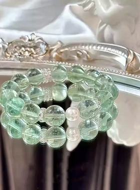 薄荷绿绿萤石手串女薄荷曼波圆珠串仿珠珍珠手链女生送礼物直播
