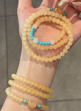 夏季冰透感玉米黄三圈手串中式国风编织闺蜜手链轻奢高级感手饰