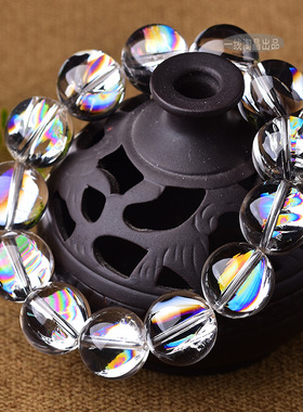 新款彩虹水晶手串12-20男款女情侣单圈 七彩白水晶气质时尚手链