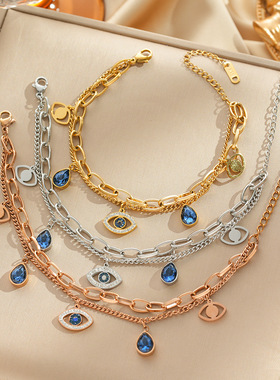 欧美跨境热卖个性恶魔之眼手链钛钢简约百搭不掉色手饰饰品批发