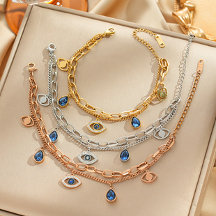 欧美跨境热卖个性恶魔之眼手链钛钢简约百搭不掉色手饰饰品批发