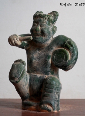 唐三彩陶瓷说唱俑汉绿釉打鼓俑