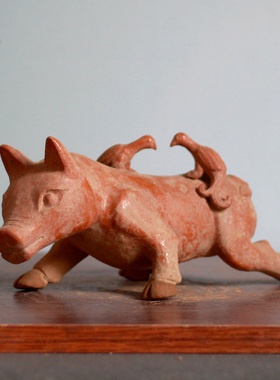 唐三彩家居装饰品汉红猪摆件洛阳