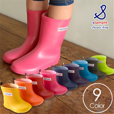 现货日本stample儿童雨鞋 男女童防水雨靴 宝宝玩水鞋 柔软日本制