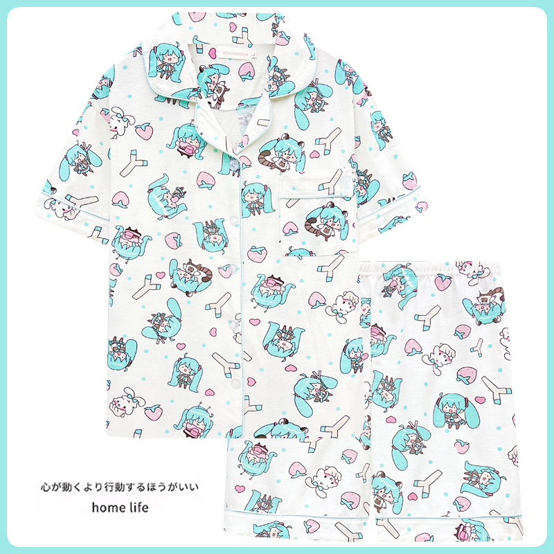 网红初音未来MIKU睡衣女夏季纯棉ins短袖可爱卡通家居服套装学生