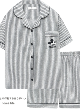 米奇卡通睡衣夏季男女生纯棉短袖开衫高级感家居服情侣全棉两件套