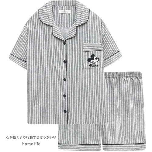 米奇卡通夏季纯棉开衫睡衣套装