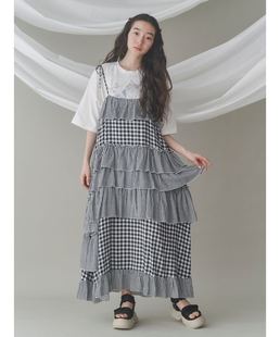 日单 merry j重工拼格荷叶边连衣裙