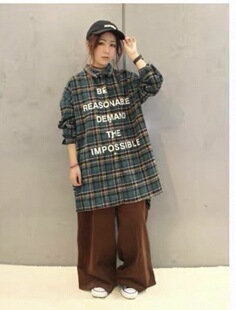 日单 2新品中长款大方格宽松百搭休闲衬衫 加绒 RNA