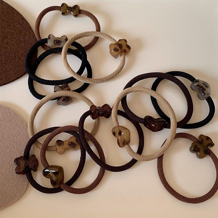 韩国ins风玳瑁色豹纹爱心蝴蝶结小熊装饰皮筋日常马尾头绳发圈发