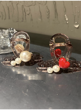 韩国东大门新款仿珍珠法式ins圆形爱心发抓马尾抓夹鲨鱼夹发夹8cm