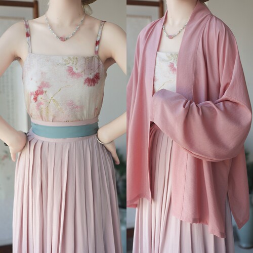 乱褶裙人棉飞机袖吊带日常汉服