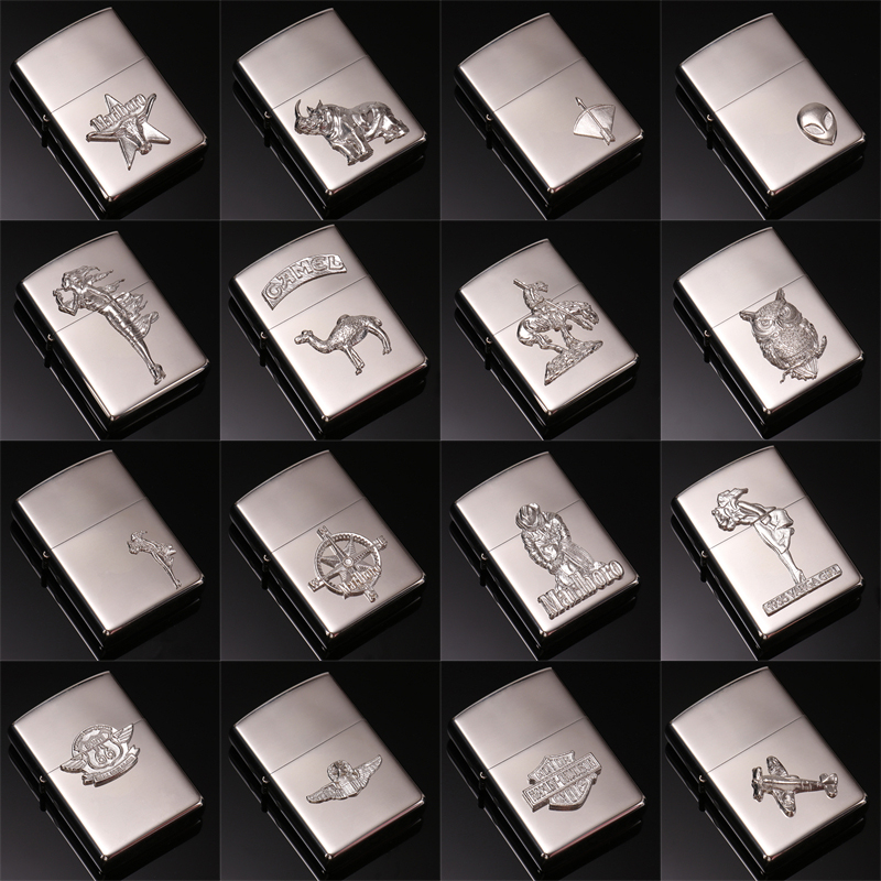 纯银贴章打火机风女万宝路蹲姿牛头骆驼犀牛外星人哈雷路的尽头