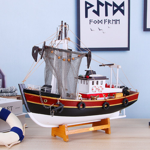 仿真渔船模型摆件风格实木质礼品