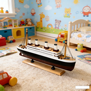 饰礼品 复古木质泰坦尼克号游轮成品船模摆件储物盒可放糖果配件装