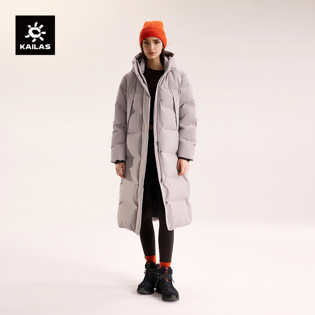 KAILAS凯乐石长款连帽羽绒服防风透气鹅绒保暖户外旅行通勤外套女