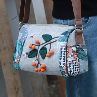 原创小众民族风斜挎包手工缝制复古事事如意立体花卉夹层休闲单肩