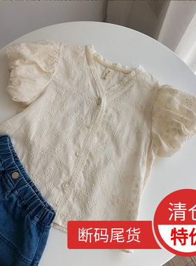 蕾丝女童装棉质短袖可爱风娃娃衫