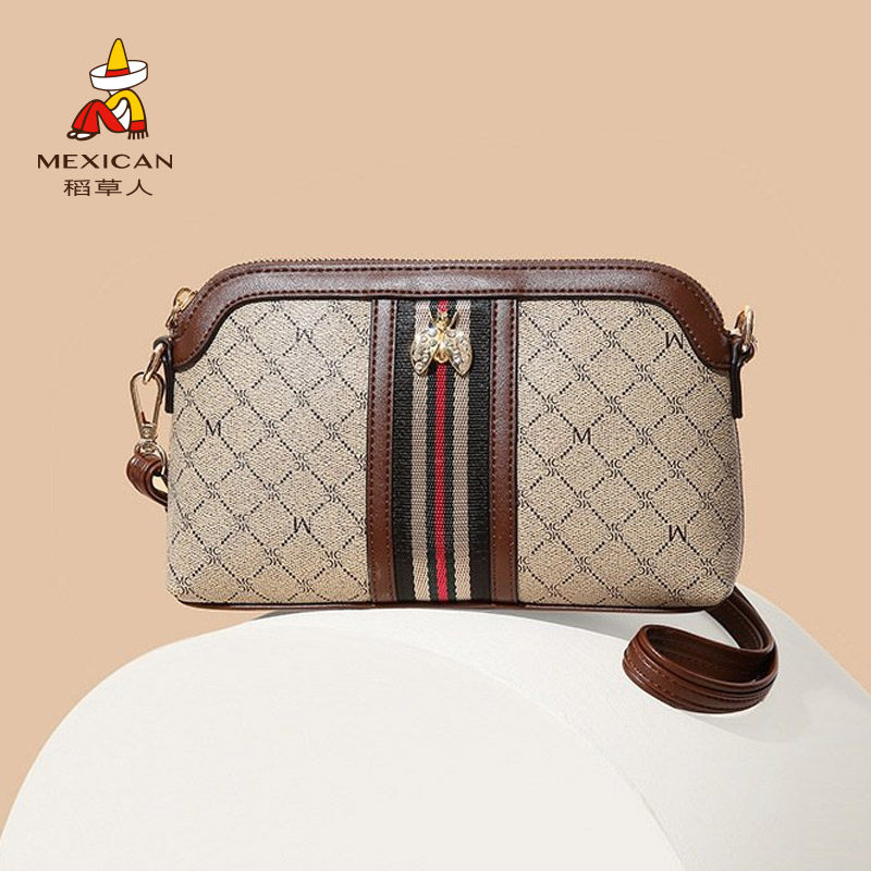 稻草人女士包包2025新款单肩斜挎包女复古老花妈妈包女包官方正品