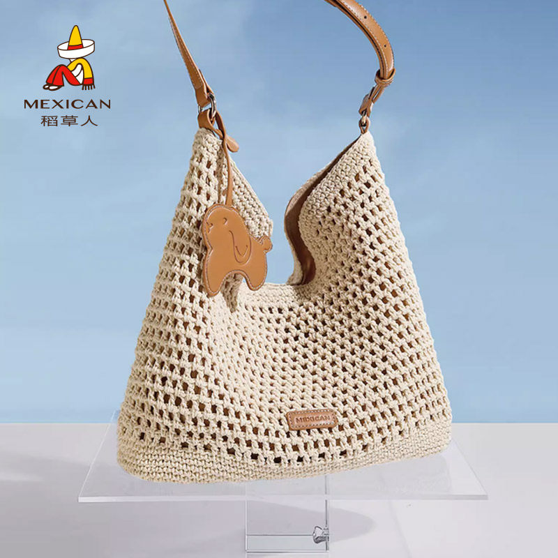 稻草人包包女包编织托特包2025新款大容量休闲单肩斜挎包官方正品