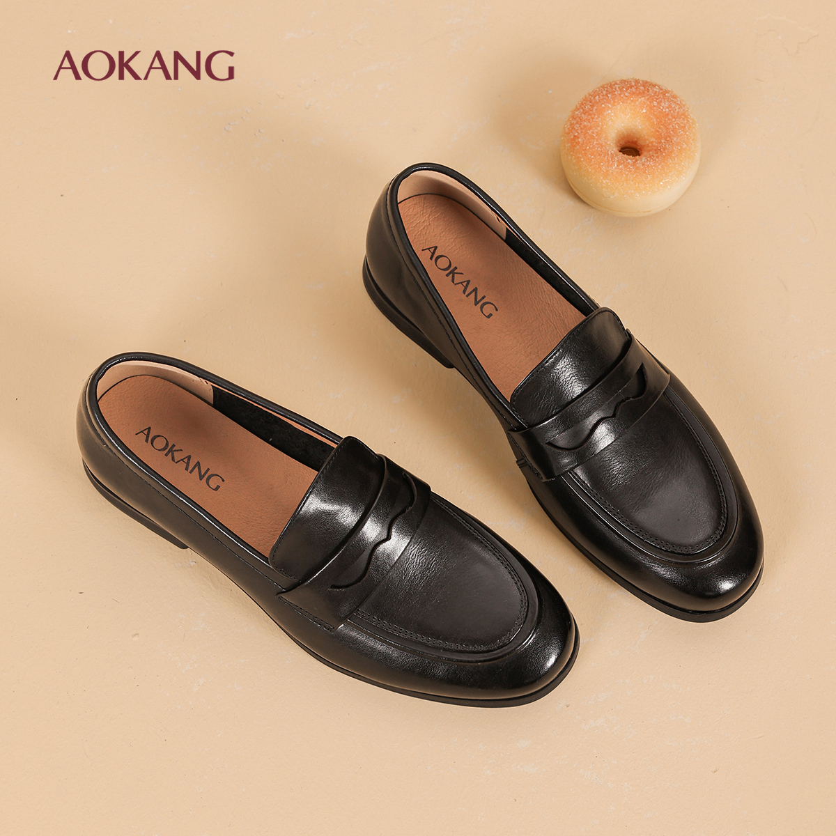 奥康 女鞋2026春季新款真皮低跟乐福鞋休闲舒适百搭皮鞋N
