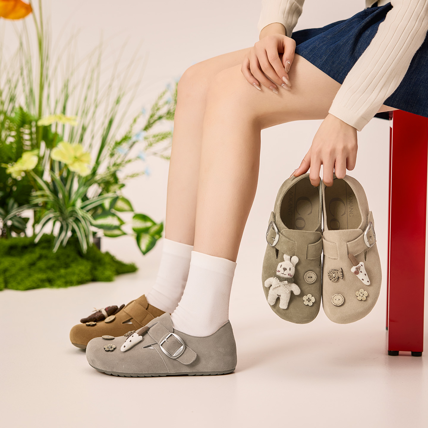 奥康 女鞋2026春季新款勃肯鞋真皮绒面柔软舒适休闲鞋门店发货