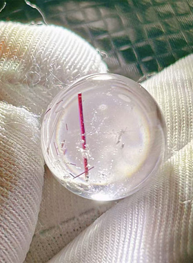 天然水晶包裹体蔷薇辉石玫瑰红色系奇石圆珠14mmDIY饰品项链吊坠