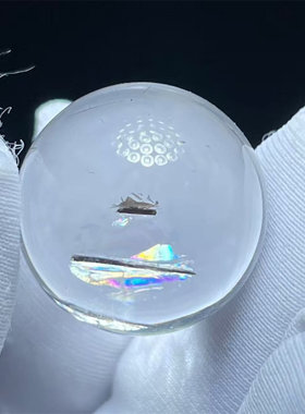 天然水晶包体碧玺发彩虹象形数字圆珠15mmDIY饰品多宝串项链吊坠