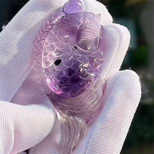天然紫水晶包裹蓝发花小鱼连年有余配饰品把玩毛衣项链车挂件吊坠