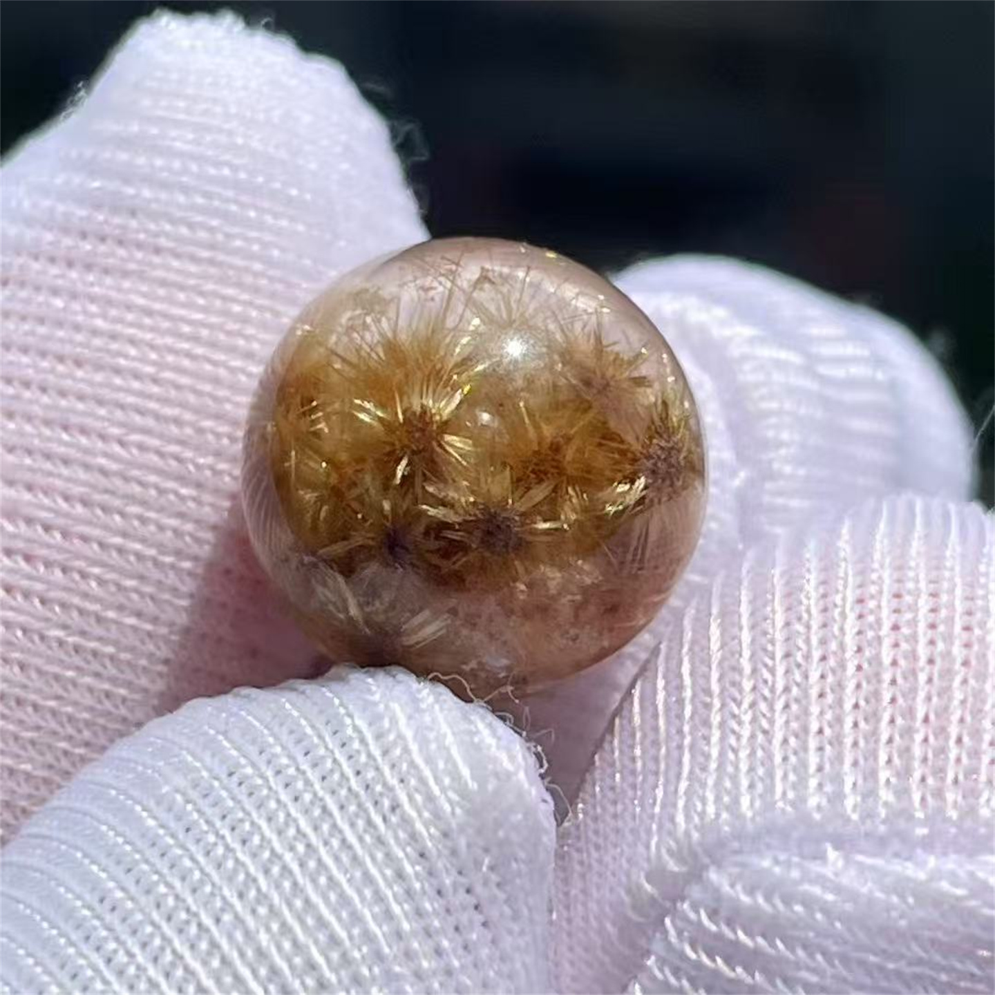 天然水晶发晶花朵圆珠11mmDIY配饰品戒指多宝串项链吊坠可代镶