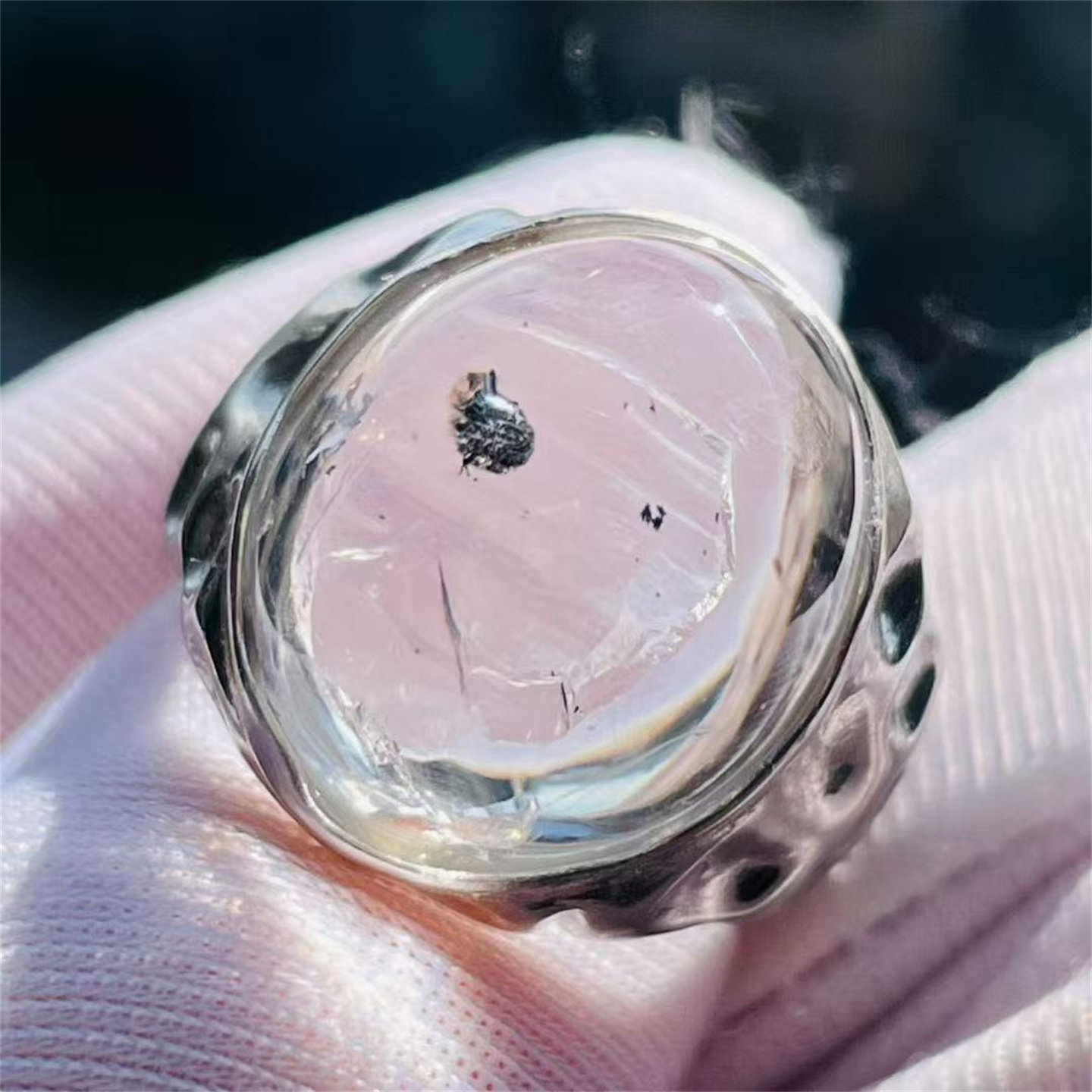 天然水晶全包裹流动水胆裸石银镶嵌戒指环活口可调节一物一图款