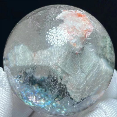天然水晶千层幽灵包裹体彩色金属矿物蓝铜稀有奇石球收藏款标本