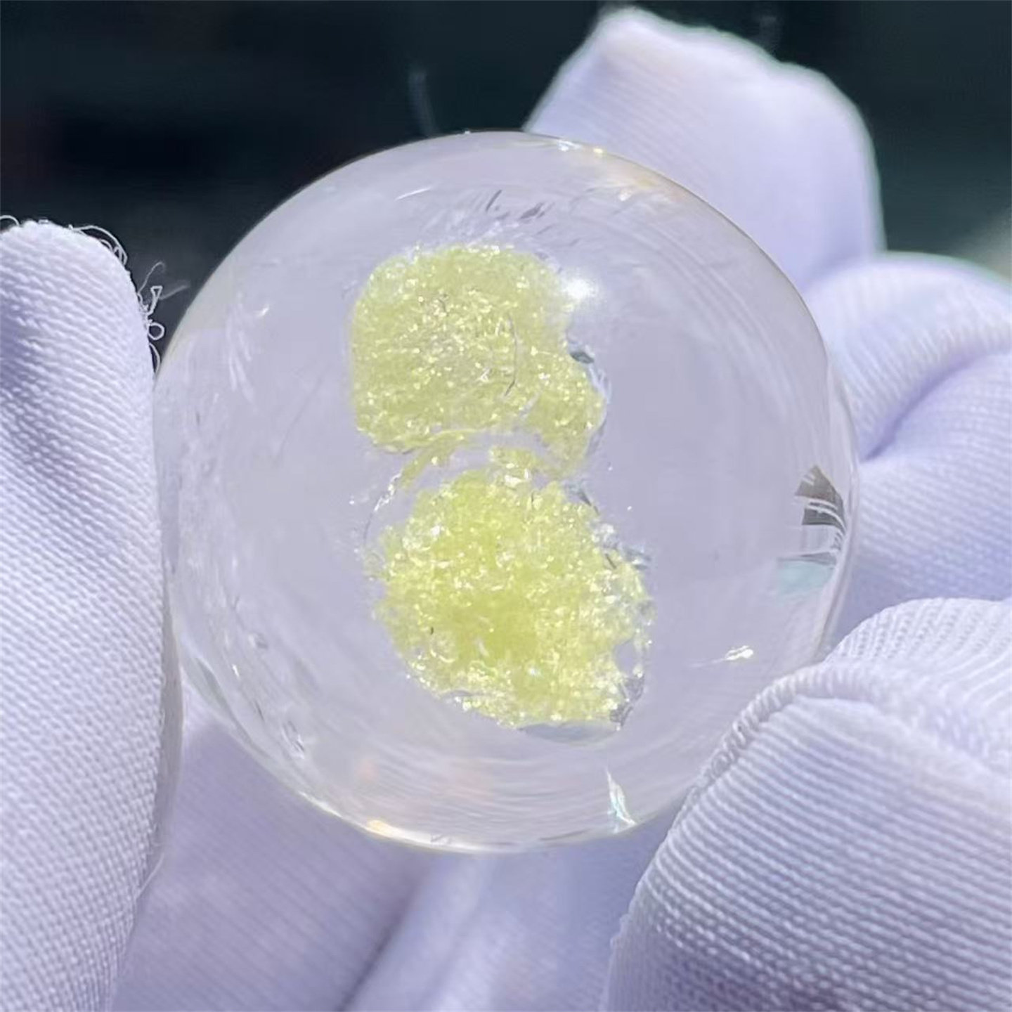 天然水晶全包体收藏超稀有柠檬黄自然硫矿晶流石圆珠19mm把玩挂坠