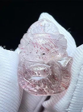 天然水晶超七红发雕刻狐狸DIY配饰品项链吊坠一物一图款