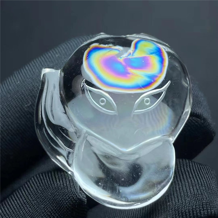 天然白水晶全包裹七彩虹花雕刻狐狸饰品男女款项链挂件吊坠特惠