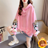 12秋冬中长款 卫衣13初中高中学生宽松洋气岁女孩15加绒加厚外套16