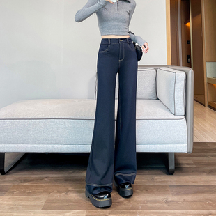 春秋微喇牛仔裤女初中高中学生冬季加绒直筒休闲裤窄版阔腿喇叭裤
