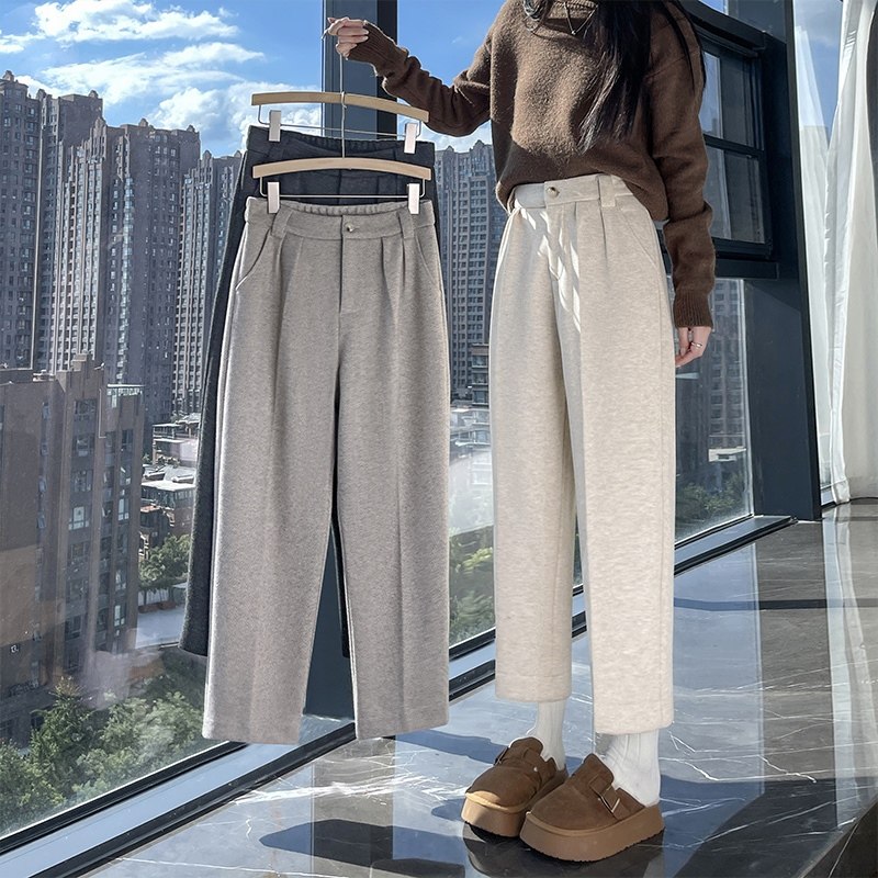 春秋冬加绒人字纹烟管毛呢裤女初中高中学生高腰休闲裤直筒小脚裤,女装/女士精品,休闲裤,淘宝优惠券,粉丝福利购,淘宝优惠卷