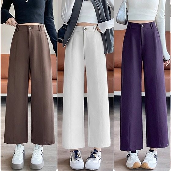 春秋季新款窄版阔腿裤小个子八分直筒裤女初中高中学生九分休闲裤