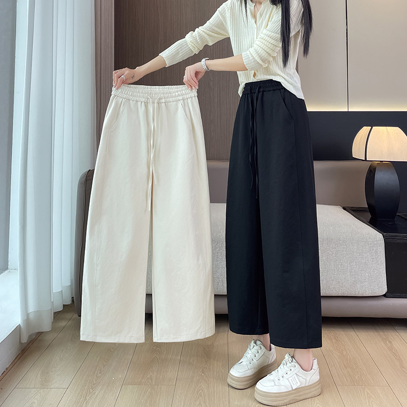 春秋季新款八分阔腿裤女初中高中学生宽松气球裤休闲九分直筒裤子