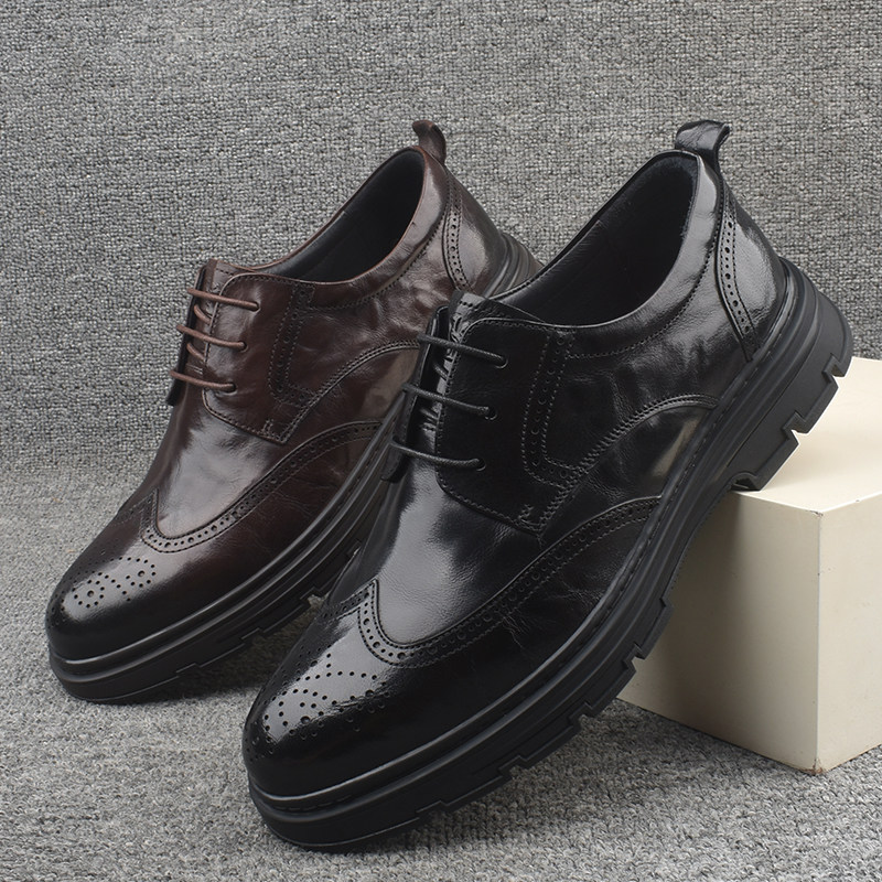 真皮商务休闲皮鞋布洛克正装男鞋