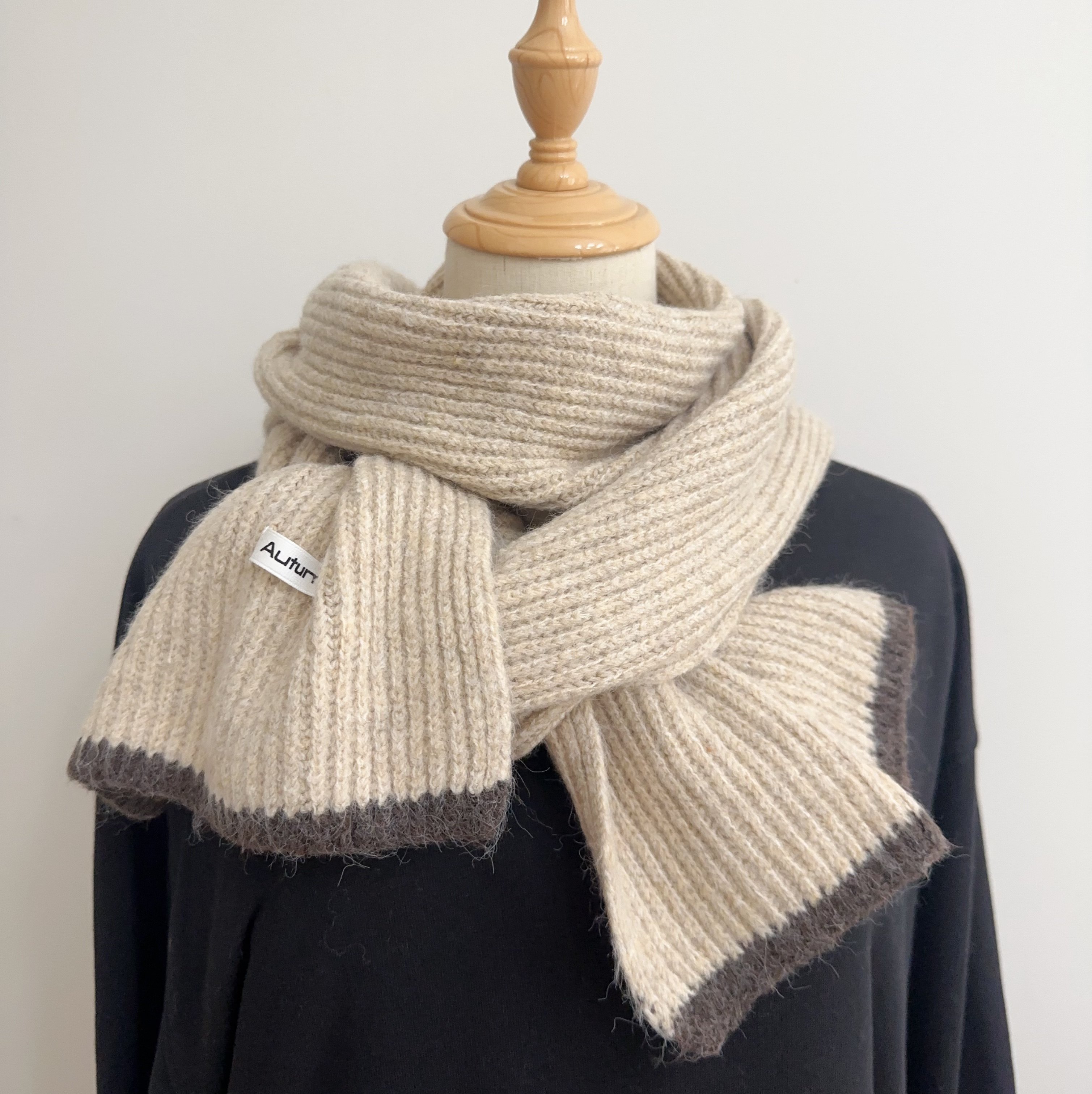 美拉德色系出口韩国单！仿羊绒韩版亮色边保暖加厚围巾针织学生