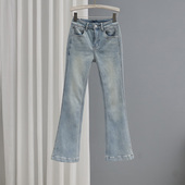 脚小开叉百搭牛仔裤 浅蓝色春夏新款 显瘦裤 女2026修身 子 高腰微喇裤