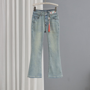 高腰显瘦牛仔裤 弹力9分微喇裤 女2025新款 复古小个子修身 时尚 夏季