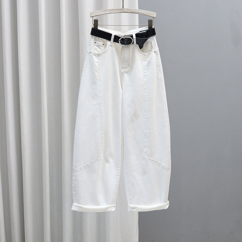 2026春季新款白色牛仔裤女休闲高腰百搭宽松哈伦裤复古时尚弯刀裤