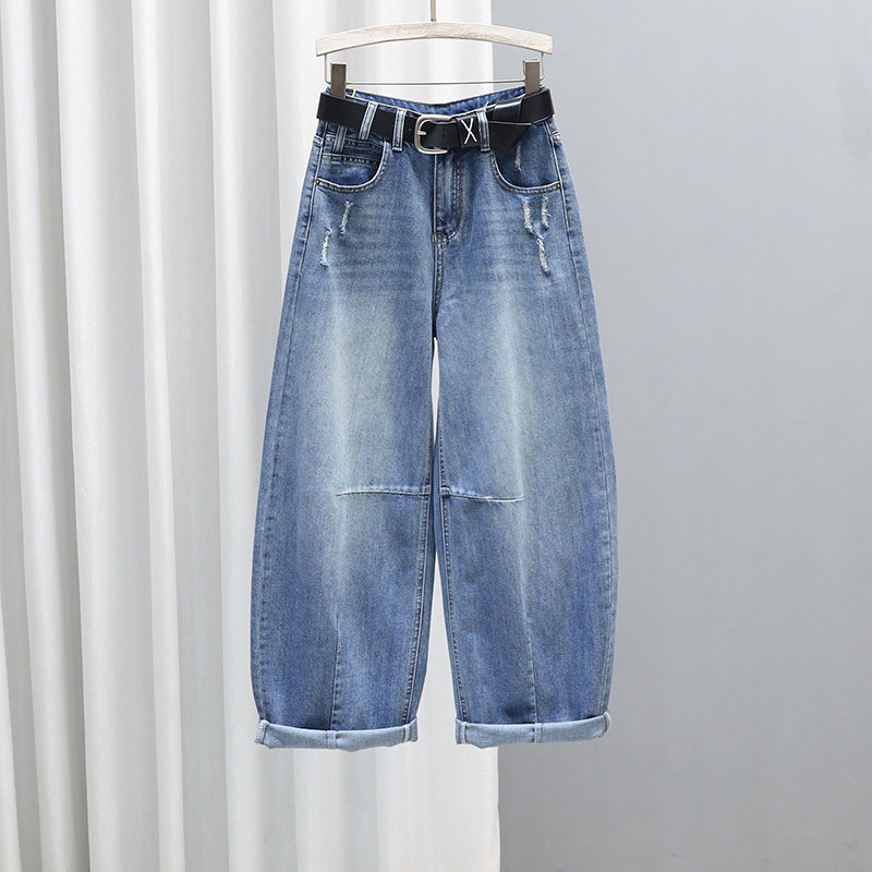 2026春夏浅蓝色牛仔裤女宽松显瘦百搭高腰哈伦裤潮时尚新款萝卜裤