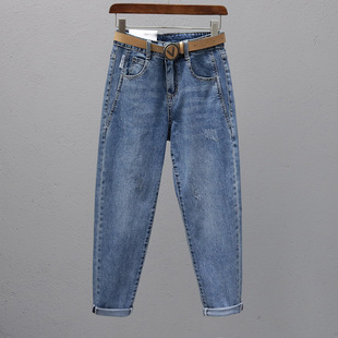 弹力哈伦裤 春夏宽松显瘦牛仔老爹裤 女2025欧货百搭潮流9分萝卜裤