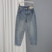 浅蓝色半松紧春夏新款 百搭萝卜裤 高腰牛仔裤 女2025宽松显瘦哈伦裤