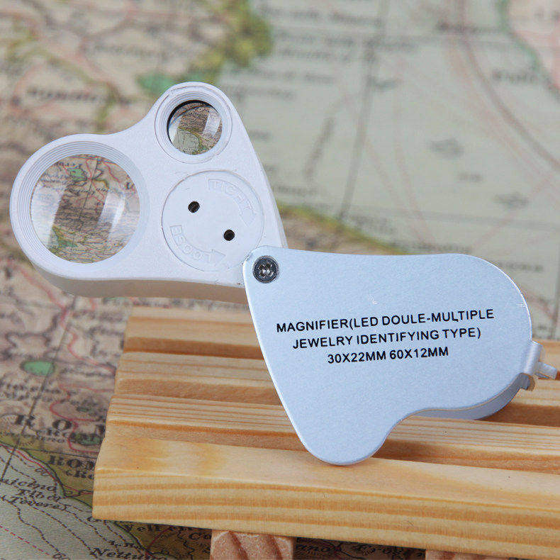 放大镜带灯30-60倍超清珠宝鉴别专用玉石鉴定 送13个电池led古董