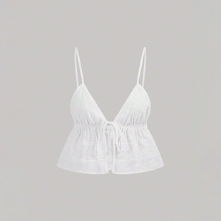 欧美跨境亚马逊女装性感风修身吊带背心夏季新款纯色超短款上衣